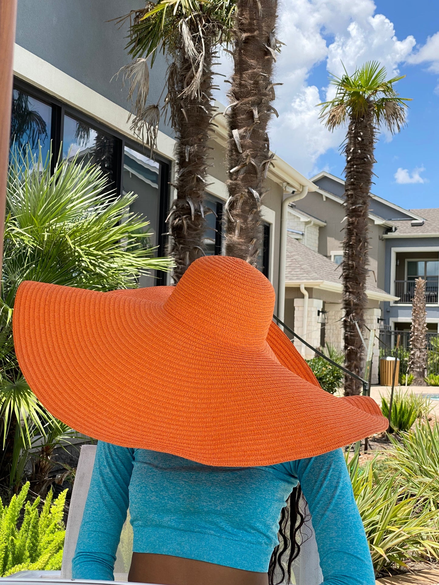 Big Oversized Straw Floppy Sun Hat Orange