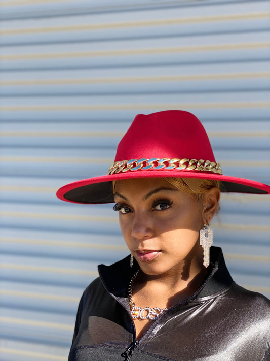 Hottest Red Black Chain Fedora