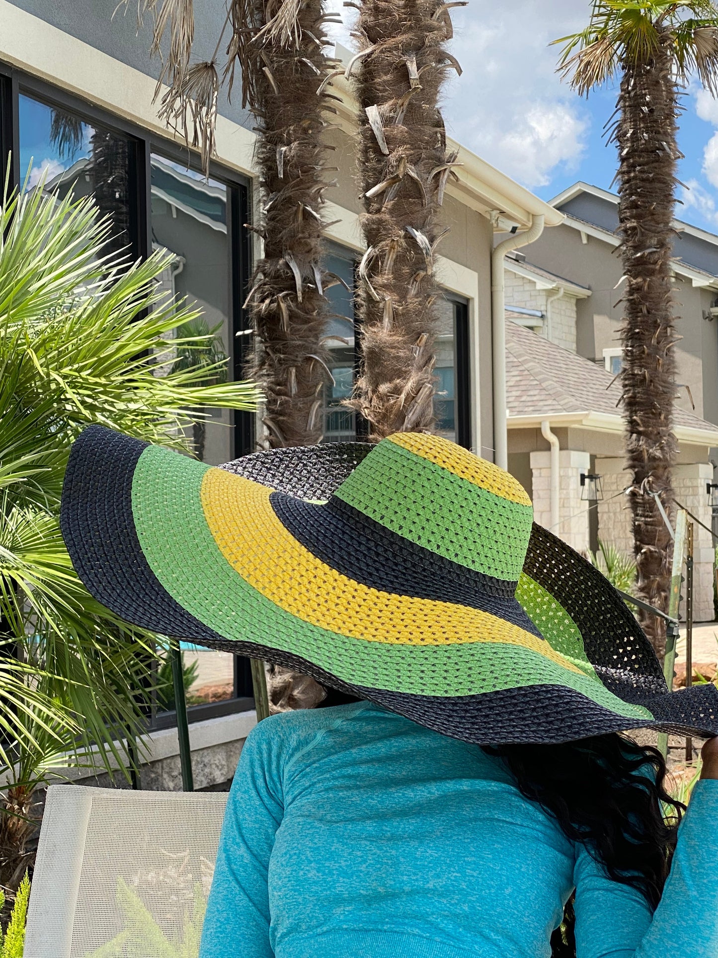 Big Oversized Straw Floppy Sun Hat Black Multi Basket