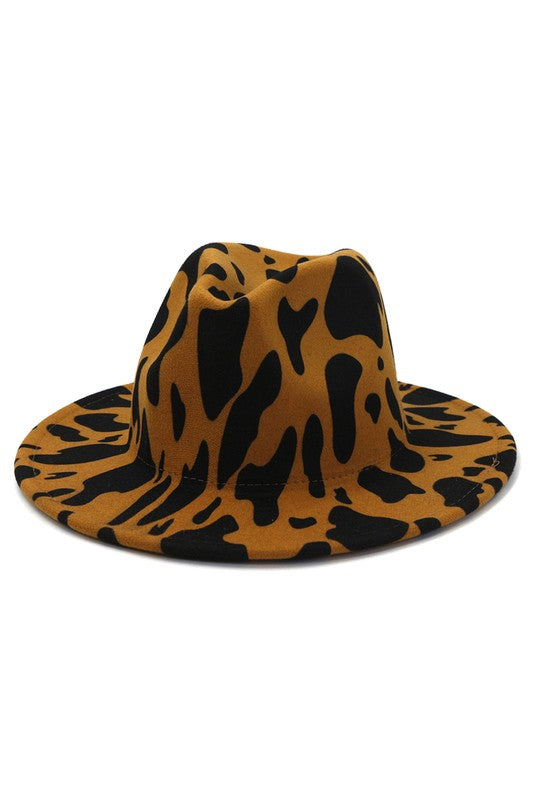 Cow Print Fedora Camel