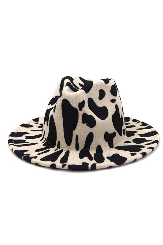 Cow Print Fedora Beige