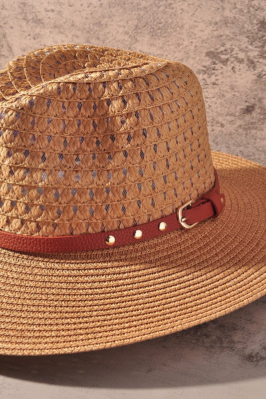 Straw Fedora With Belt Trim Camel