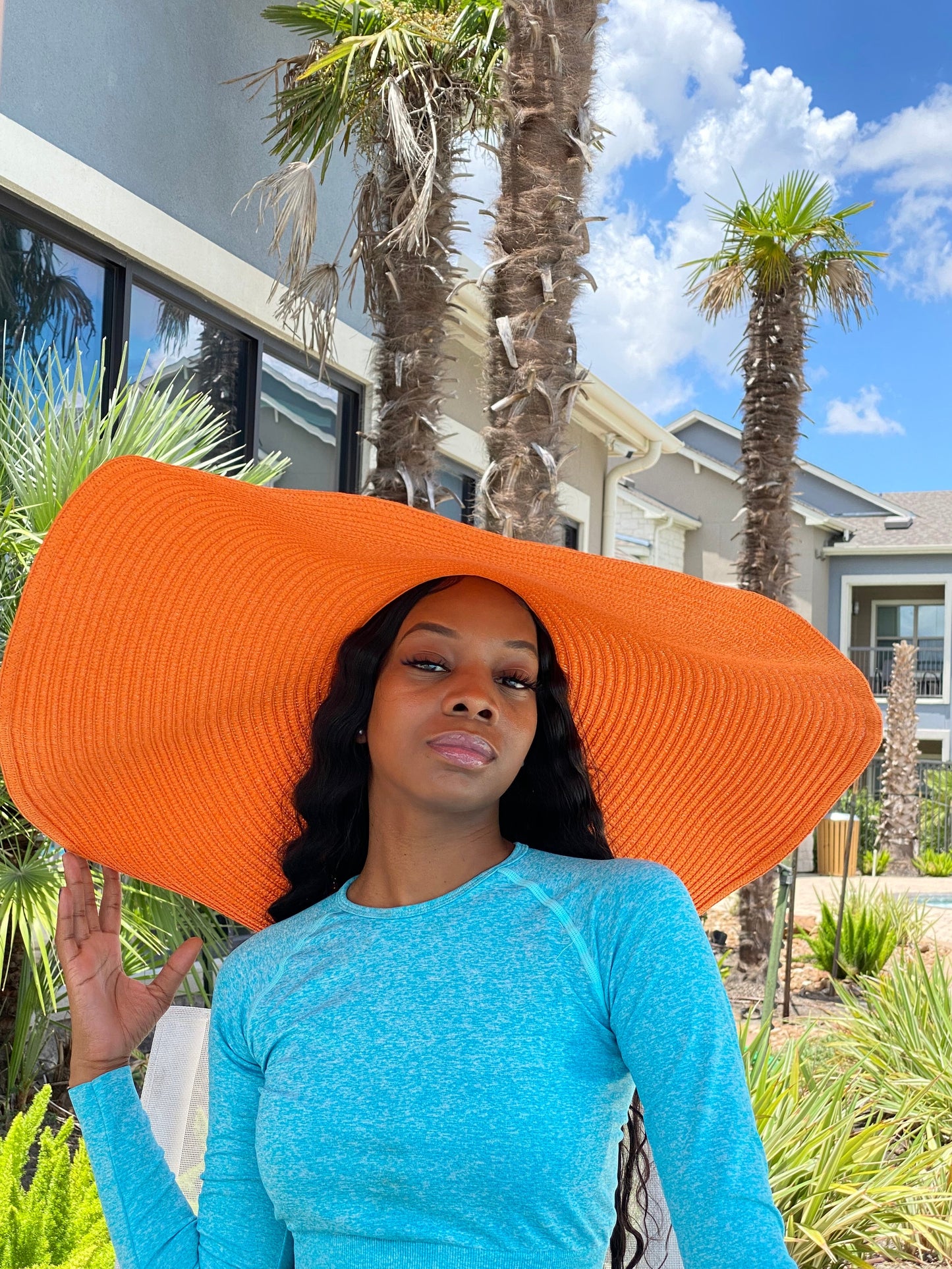 Big Oversized Straw Floppy Sun Hat Orange