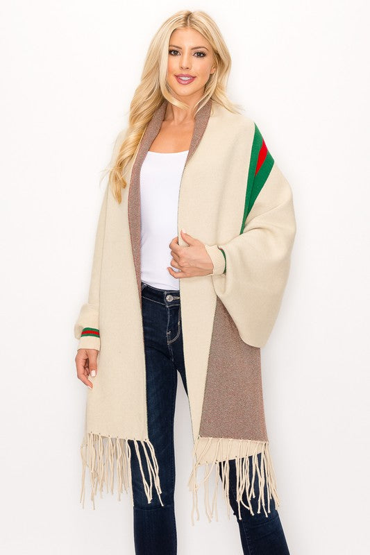 STRIPE SHAWL PONCHO Ivory