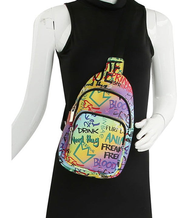 Graffiti Sling Crossbody Backpack 2