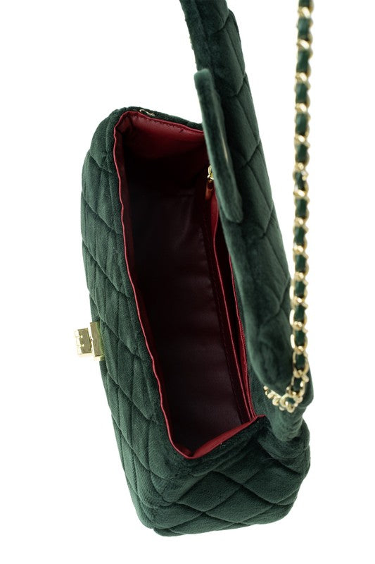 Quilted Velvet Crossbody Red