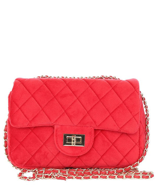 Quilted Velvet Crossbody Red