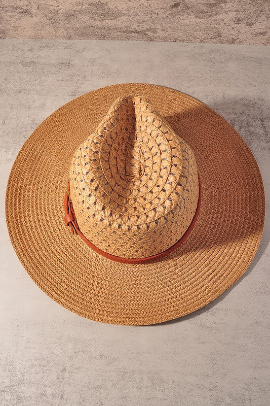 Straw Fedora With Belt Trim Camel