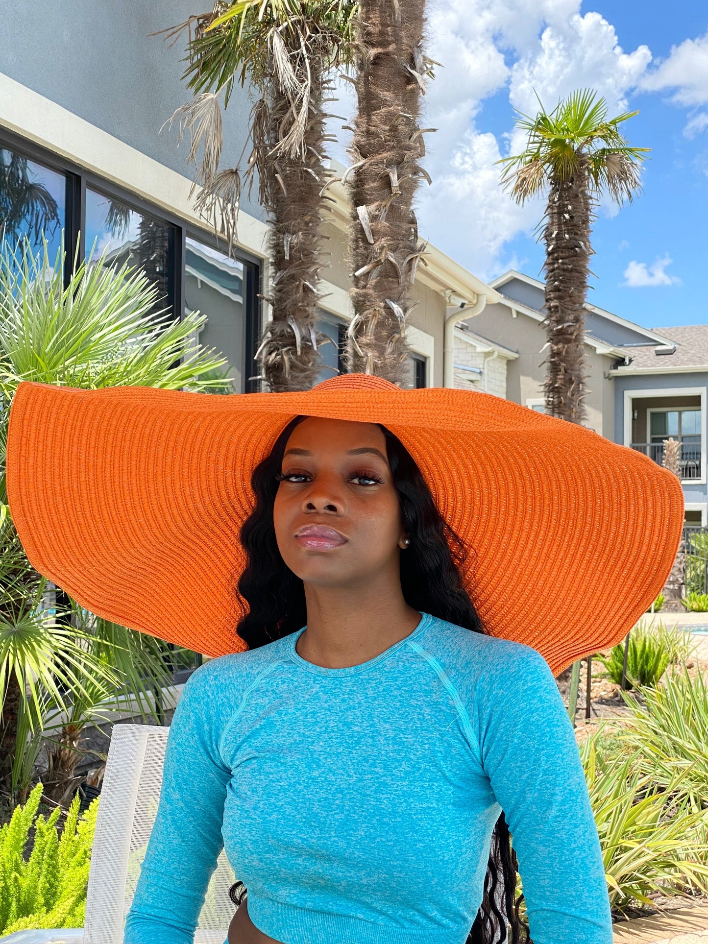 Big Oversized Straw Floppy Sun Hat Orange