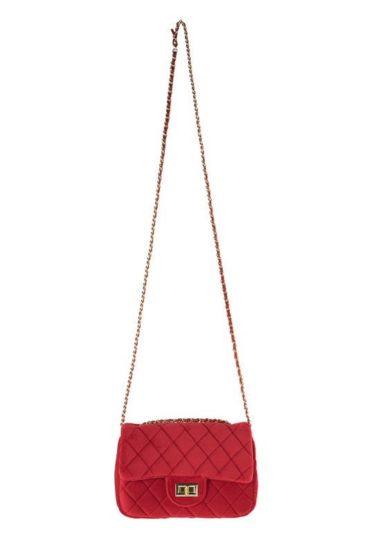 Quilted Velvet Crossbody Red