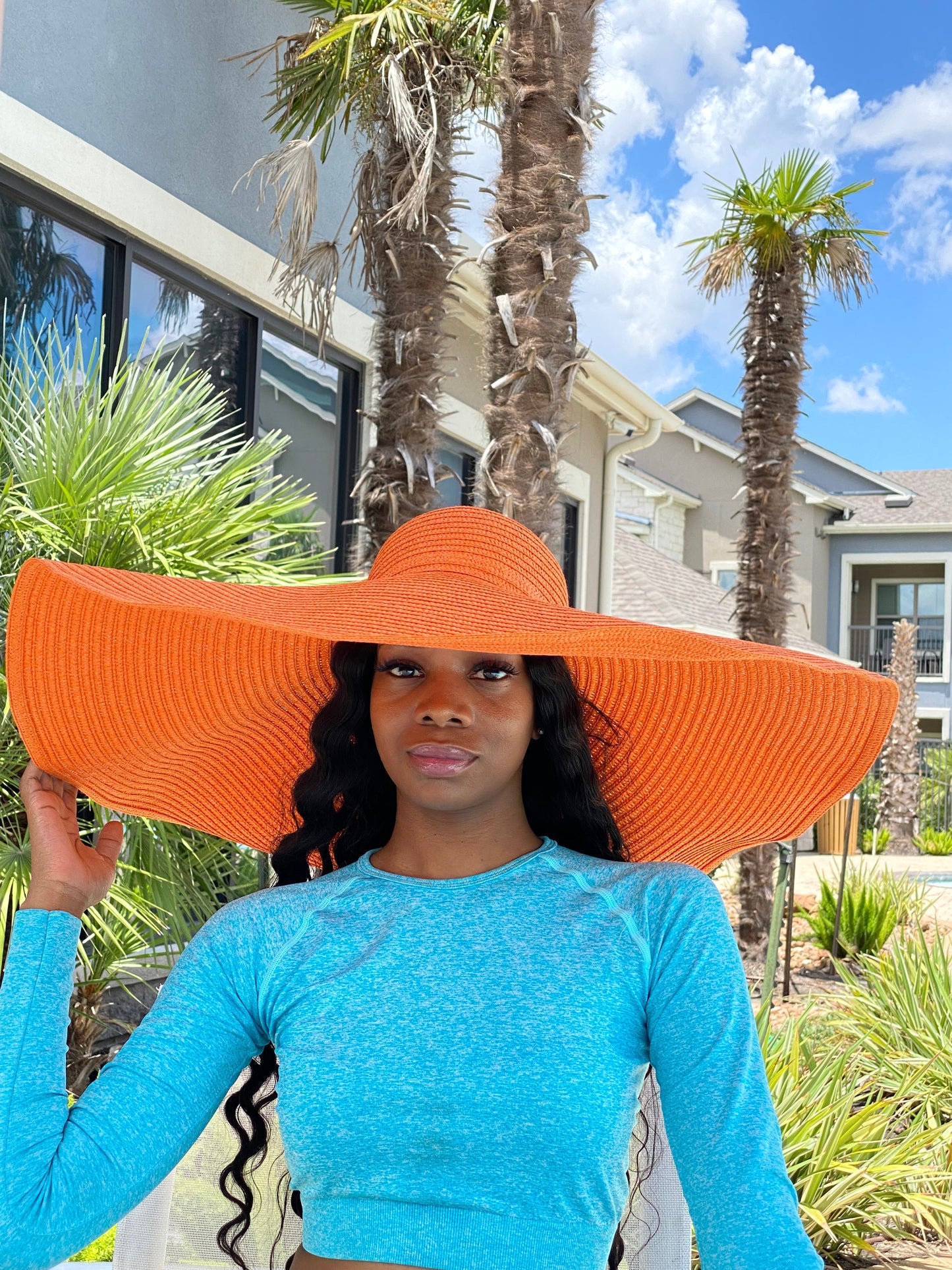 Big Oversized Straw Floppy Sun Hat Orange