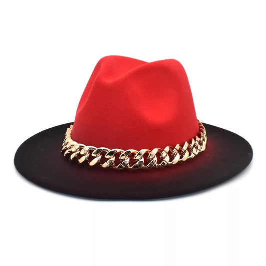 Fedora With Large Chain Red Ombre