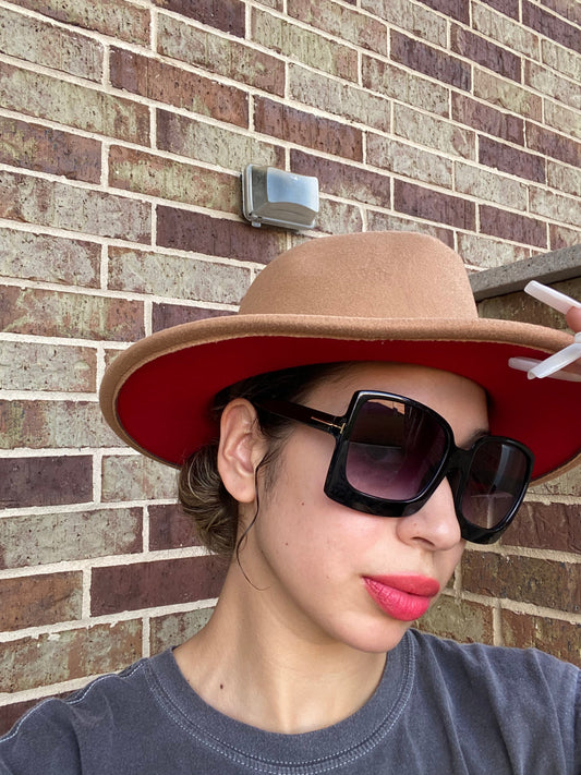 Lt Tan Red Fedora
