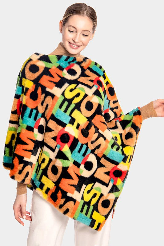 Letter Swag Poncho Black