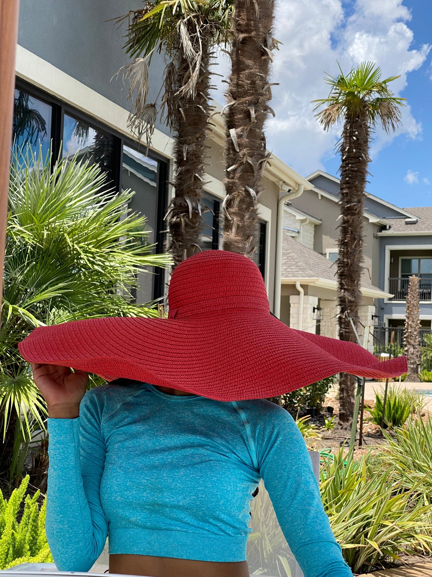 Big Oversized Straw Floppy Sun Hat Red