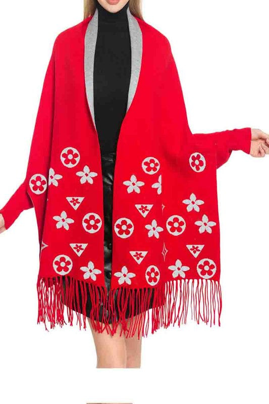 Gorge Cardigan Shawl Poncho Red Grey