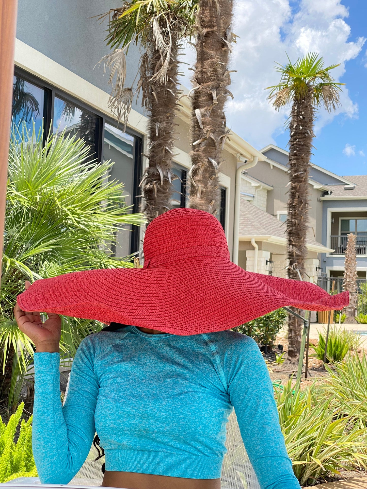 Big Oversized Straw Floppy Sun Hat Red