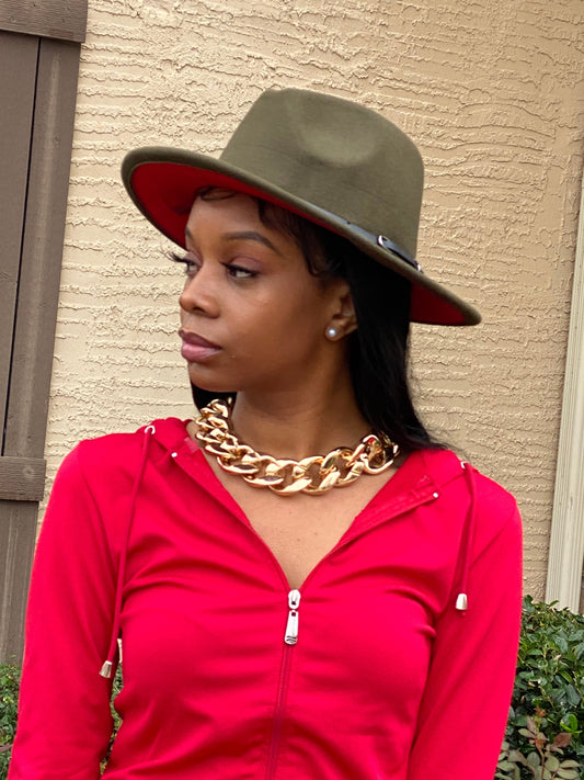 Olive With Red Fedora