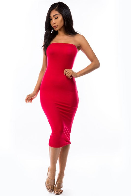 Fav Tube Midi Dress Red
