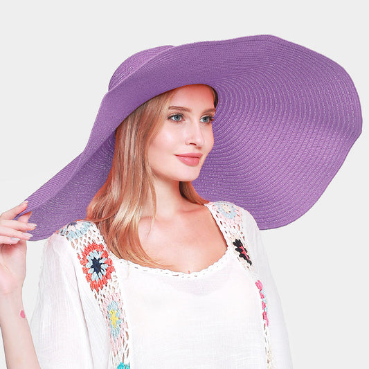 Big Oversized Straw Floppy Sun Hat Lilac