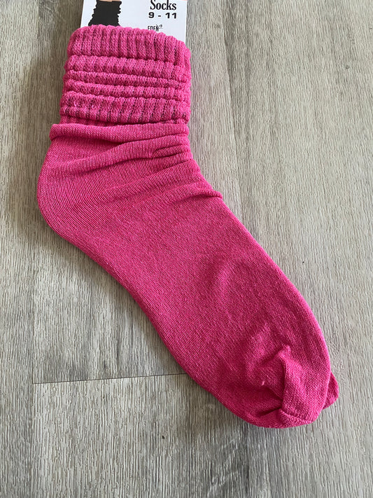 Slouchy Stacked Scrunch Socks Fuchsia