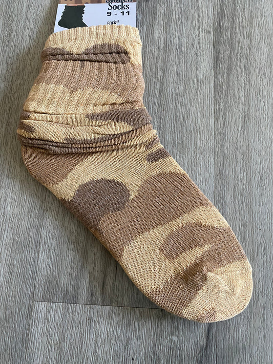 Slouchy Stacked Scrunch Socks Beige Camouflage