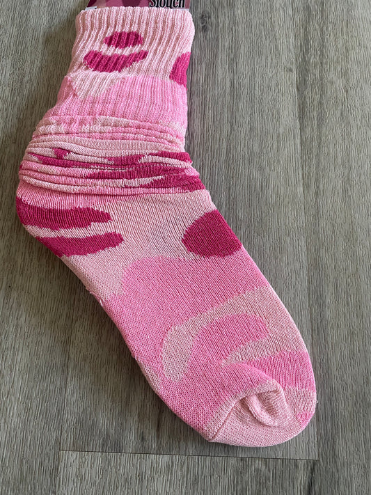 Slouchy Stacked Scrunch Socks Pink Camouflage