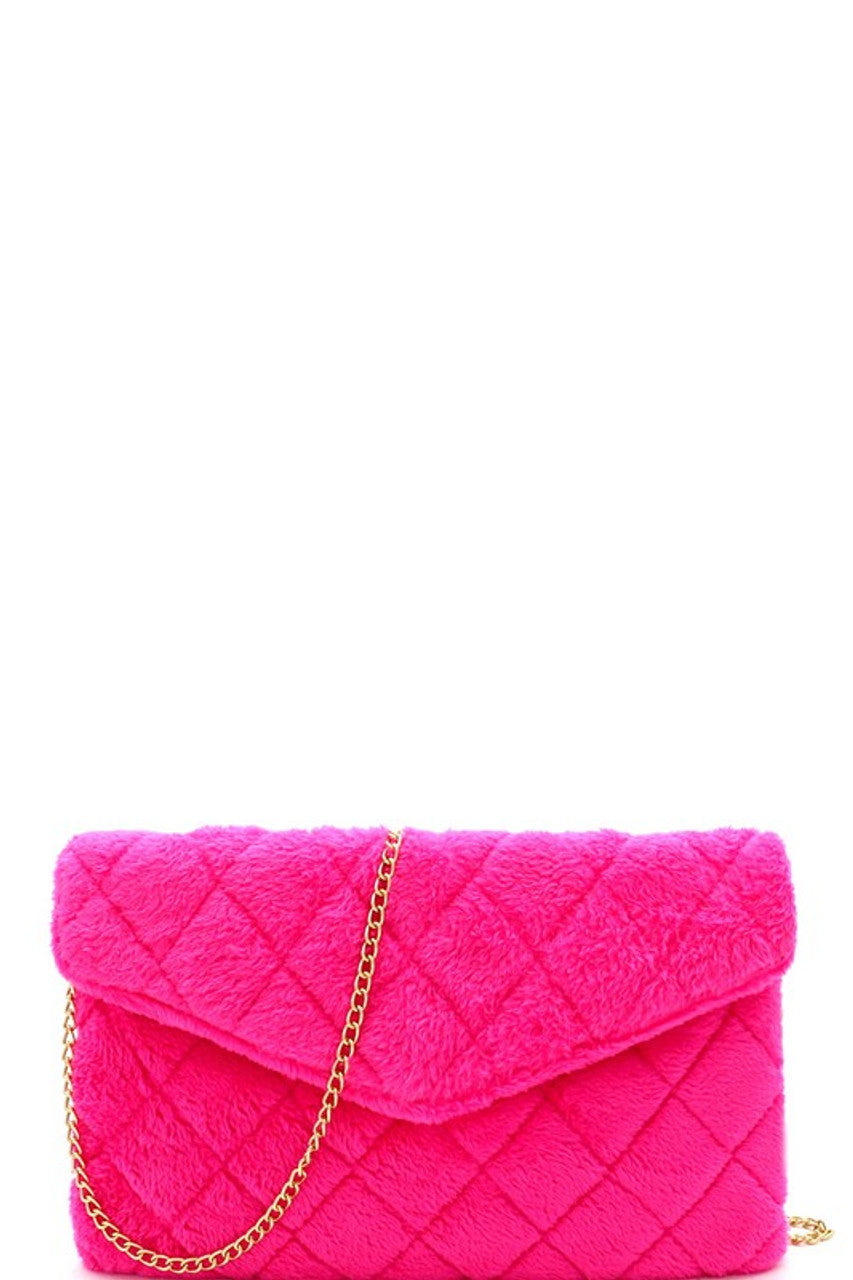 Quilted Envelope Clutch Purse Neon Pink