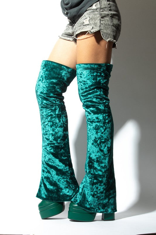 Velvet Chunky Boots Green