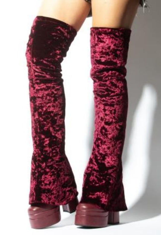 Velvet Chunky Boots Wine