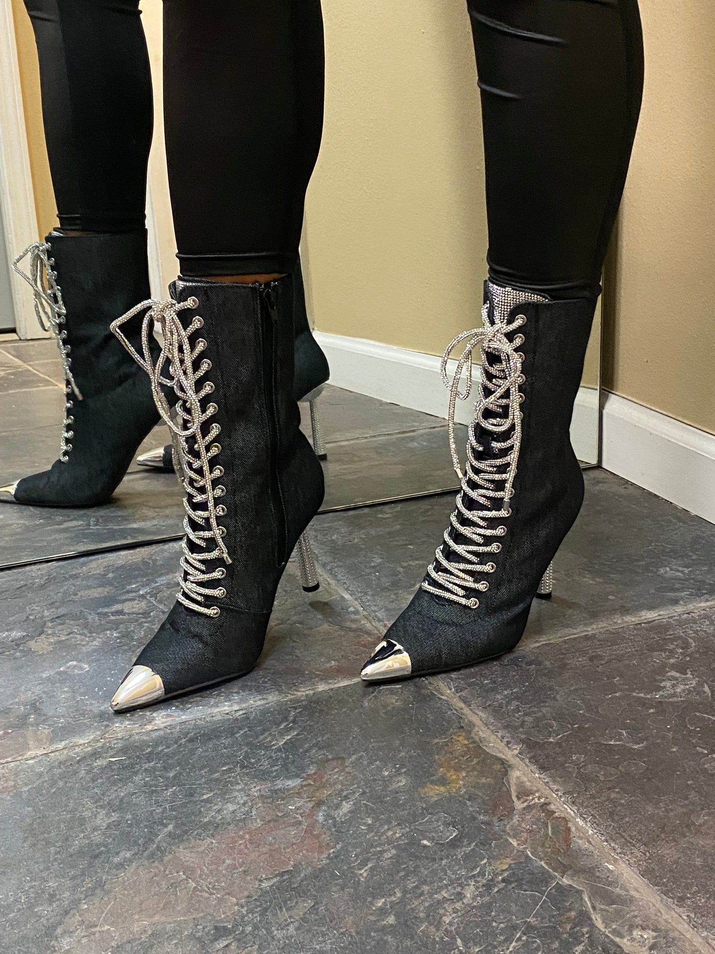 Lala Bling Black Denim Boots