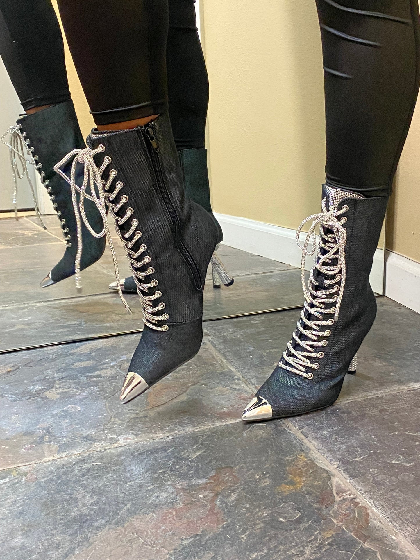 Lala Bling Black Denim Boots