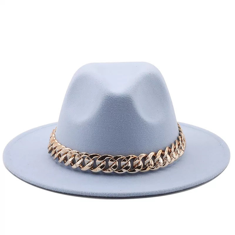 Fedora With Large Chain Sky Blue (Preorder)