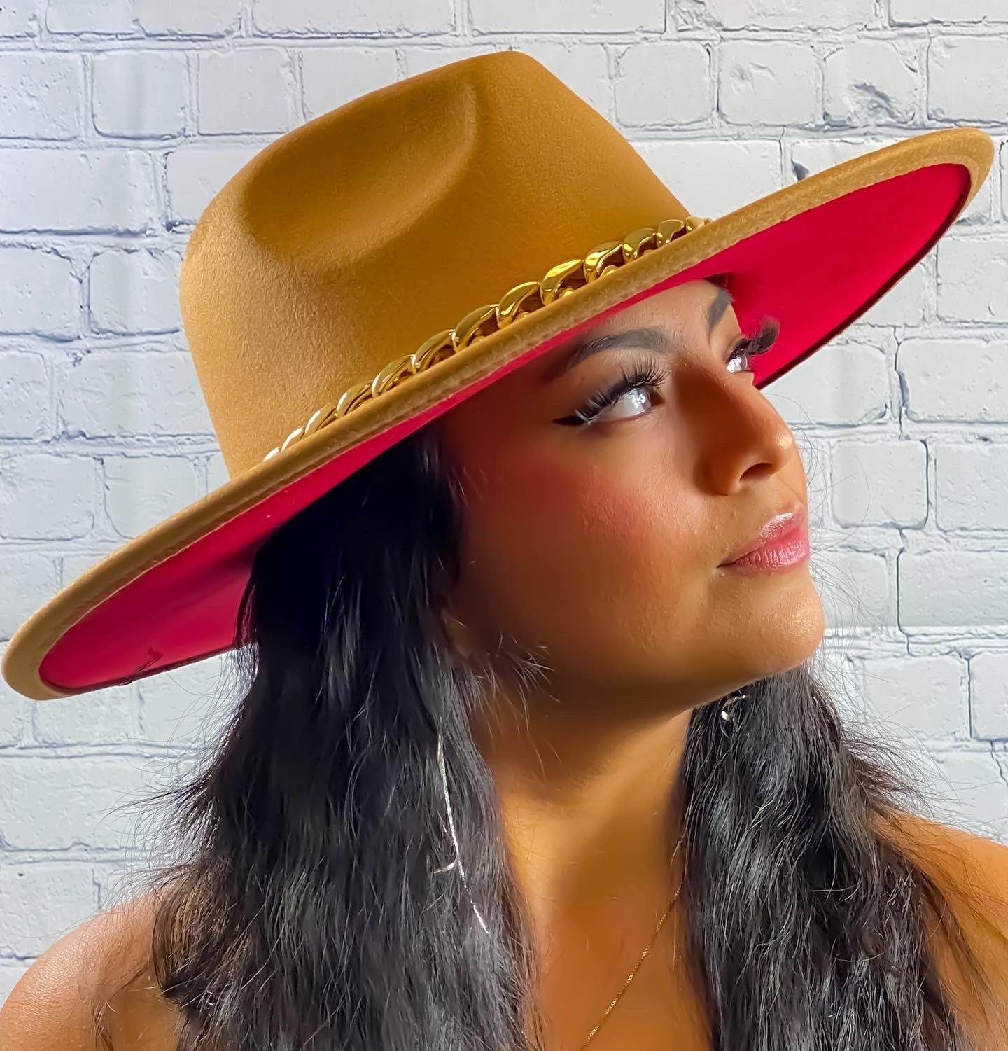 Tan Red Chain Link Fedora
