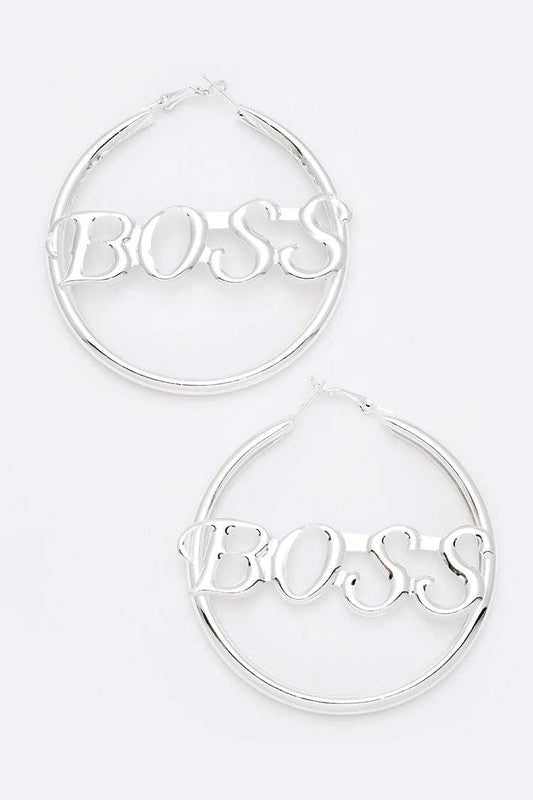 Boss Hoop Earrings Silver