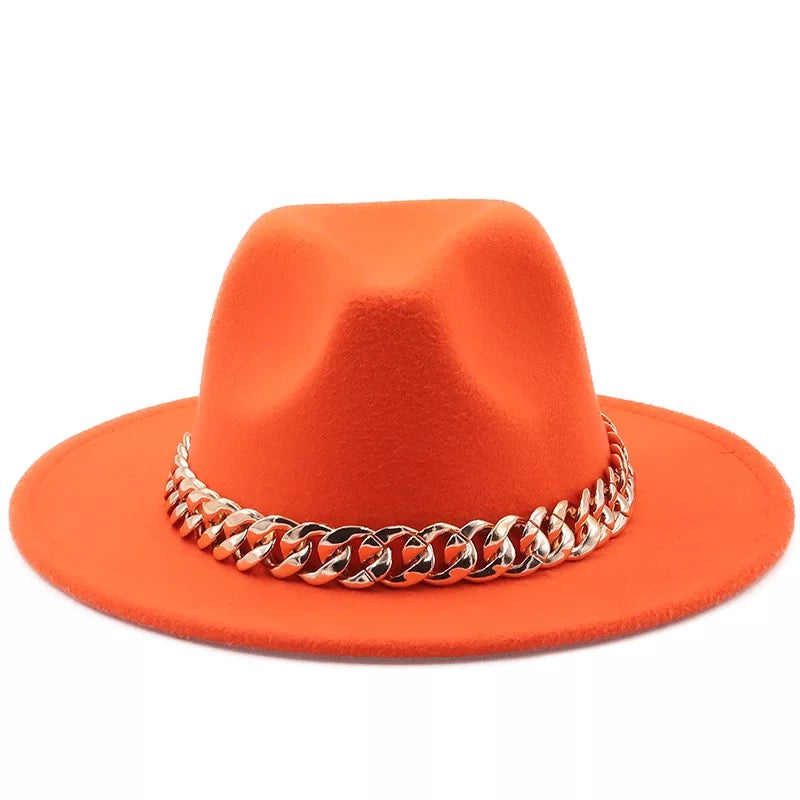 Fedora With Large Chain Orange (Preorder)