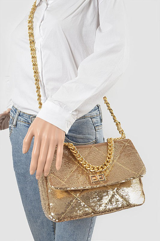 Quilted Sequin Chain Handbag AB