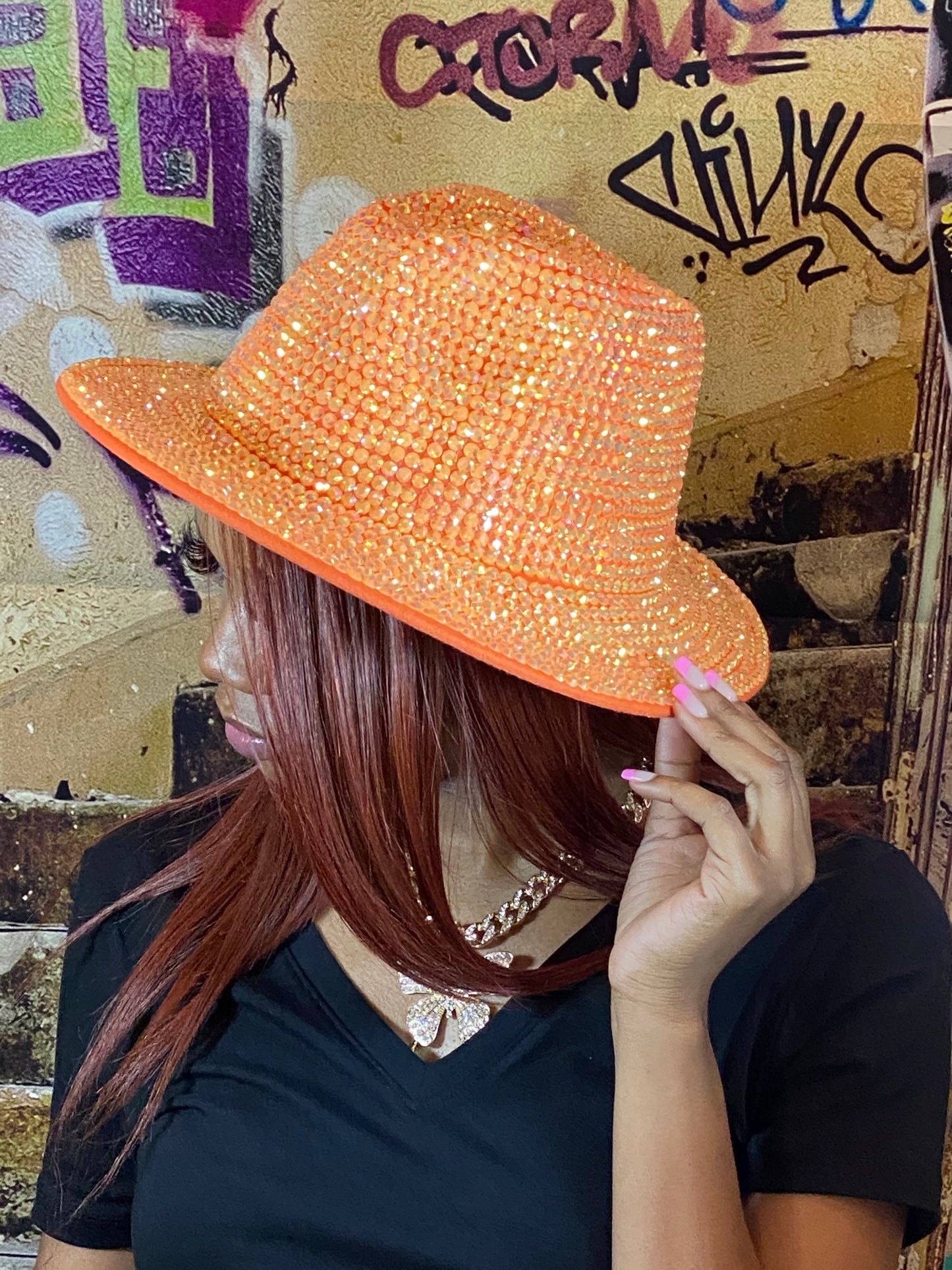 Bling Luxury City Cowgirl Fedora Orange