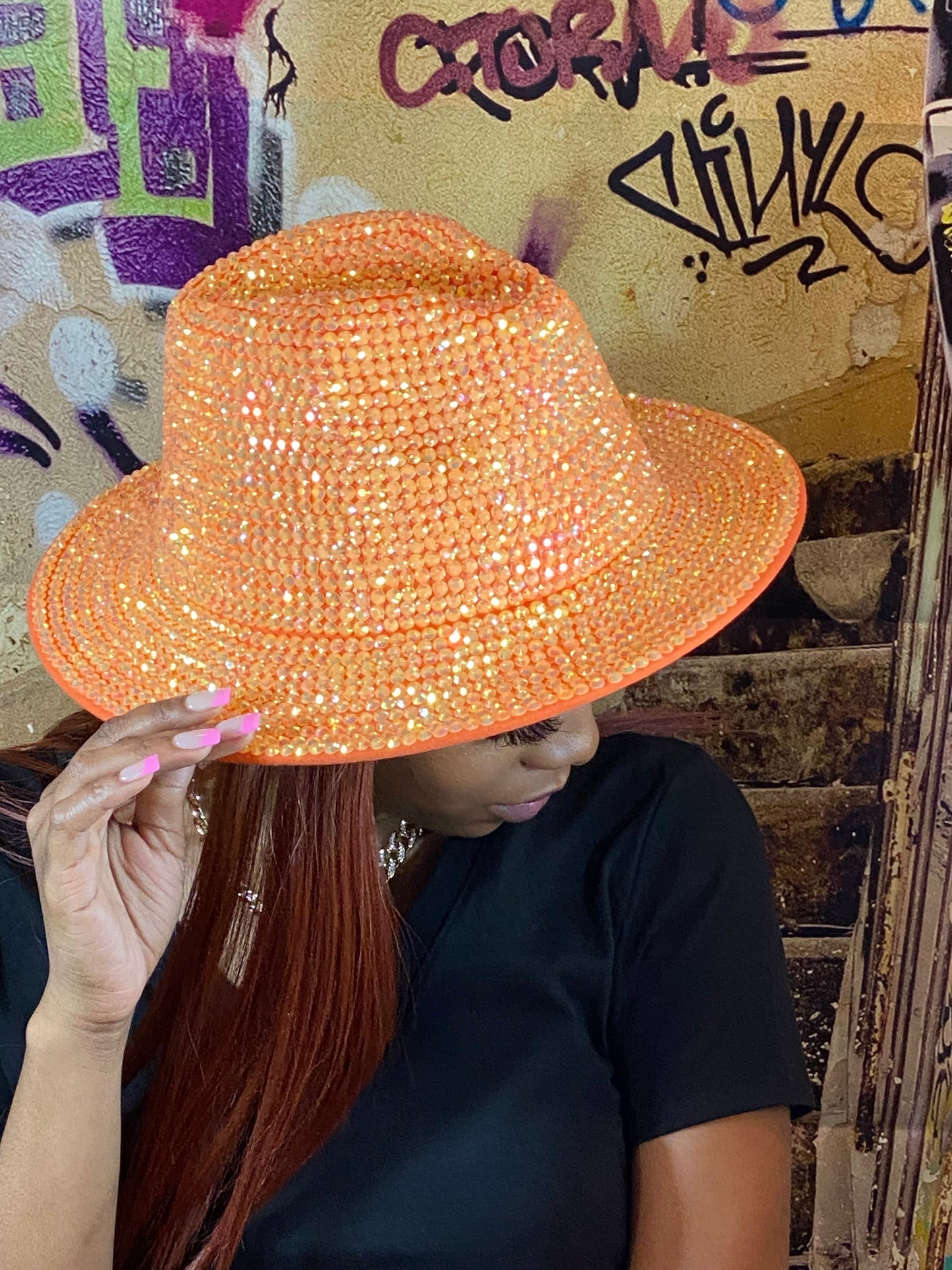 Bling Luxury City Cowgirl Fedora Orange