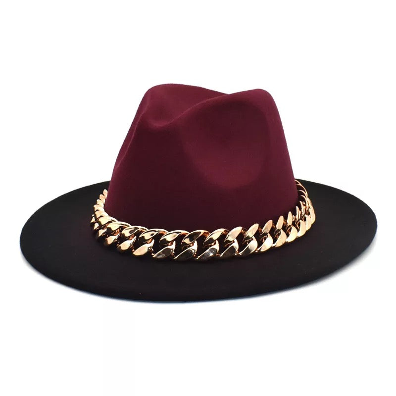Fedora With Large Chain Burgundy Ombre