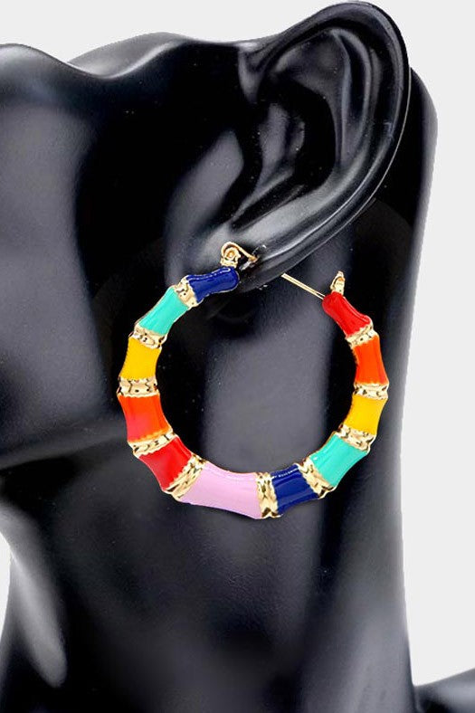 Small Bamboo Round Earrings Multi